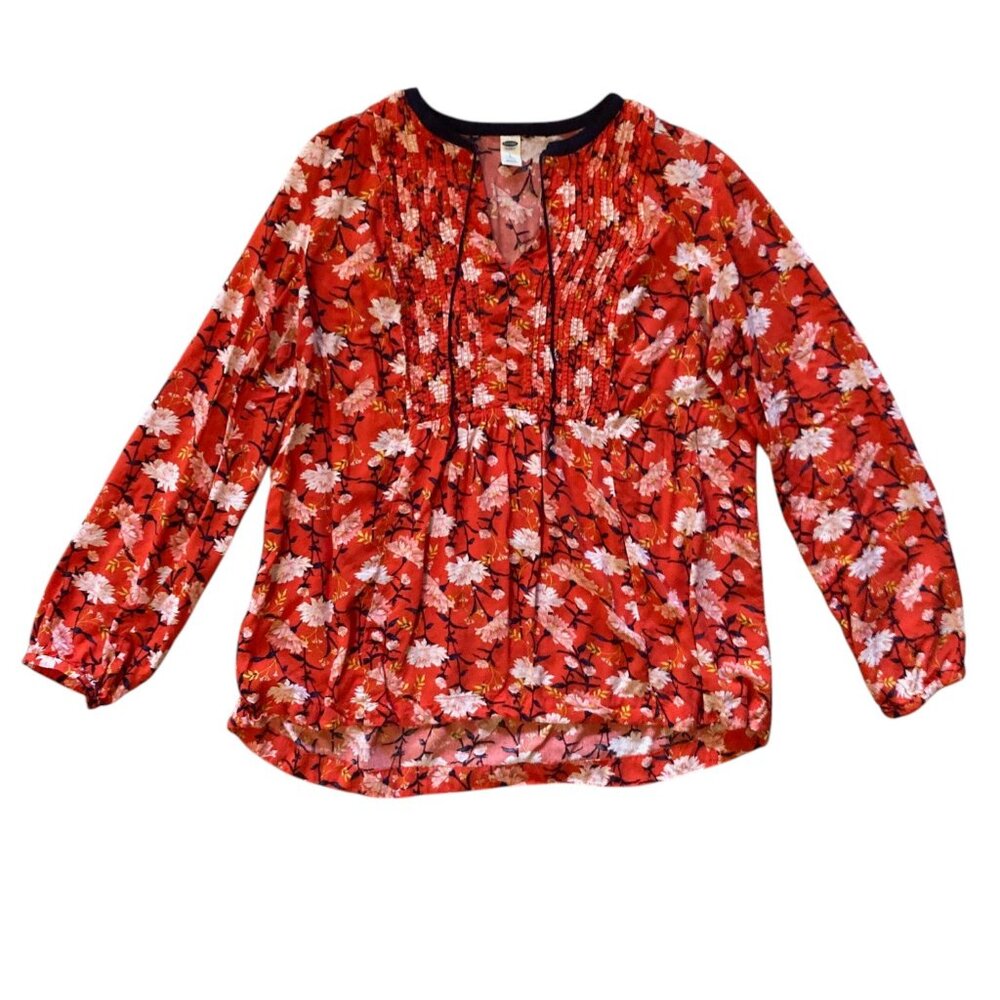 Women's OLD NAVY Pleated V-Neck Flowy Floral Tunic Top Size Large